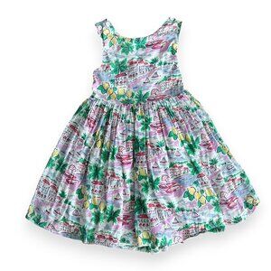 Mini Boden French Lemon Seaside Tropical Cross Back Cotton Dress Girls Size 5-6Y